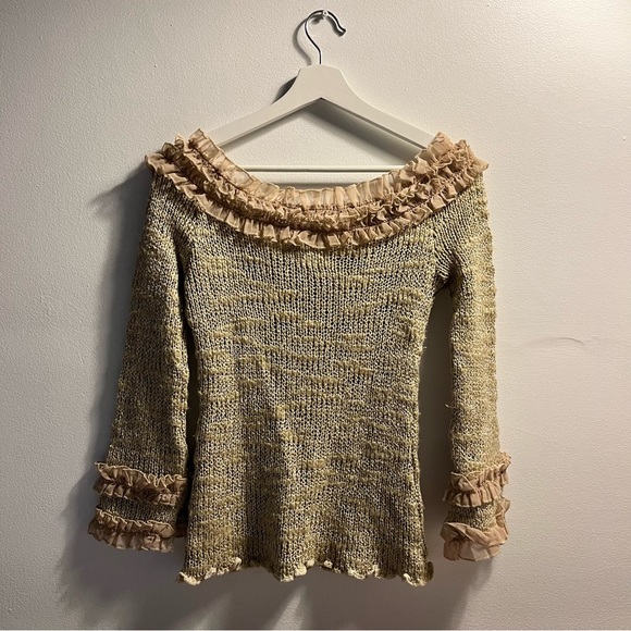 Vintage Tan Knit Top with Ruffle Detail - Picture 5 of 5